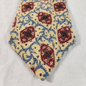 Villa Bugatti 100% Italian Silk Tie Yellow Retro Red Geometric L57 In W 3.75